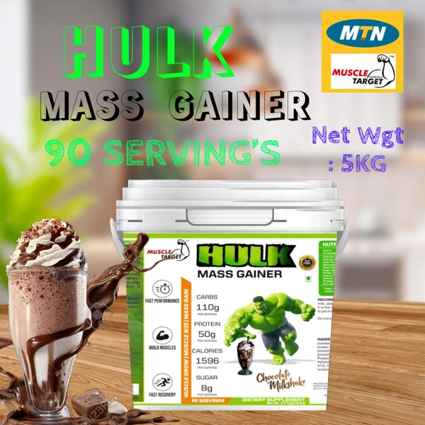 𝐌𝐔𝐒𝐂𝐋𝐄 𝐓𝐀𝐑𝐆𝐄𝐓 𝐍𝐔𝐓𝐑𝐈𝐓𝐈𝐎𝐍 (𝗠𝗧𝗡) 𝗛𝗨𝗟𝗞 𝗠𝗔𝗦𝗦 𝗚𝗔𝗜𝗡𝗘𝗥 - HULK MASS GAINER 4.5KG (10LBS), CHOCOLATE MILK SHAKE