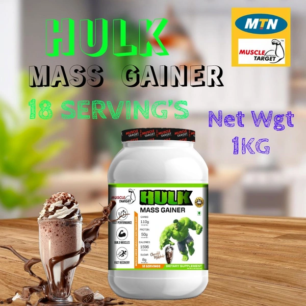 𝐌𝐔𝐒𝐂𝐋𝐄 𝐓𝐀𝐑𝐆𝐄𝐓 𝐍𝐔𝐓𝐑𝐈𝐓𝐈𝐎𝐍 (𝗠𝗧𝗡) 𝗛𝗨𝗟𝗞 𝗠𝗔𝗦𝗦 𝗚𝗔𝗜𝗡𝗘𝗥 - HULK MASS GAINER 900GM (2LBS), CHOCOLATE MILK SHAKE