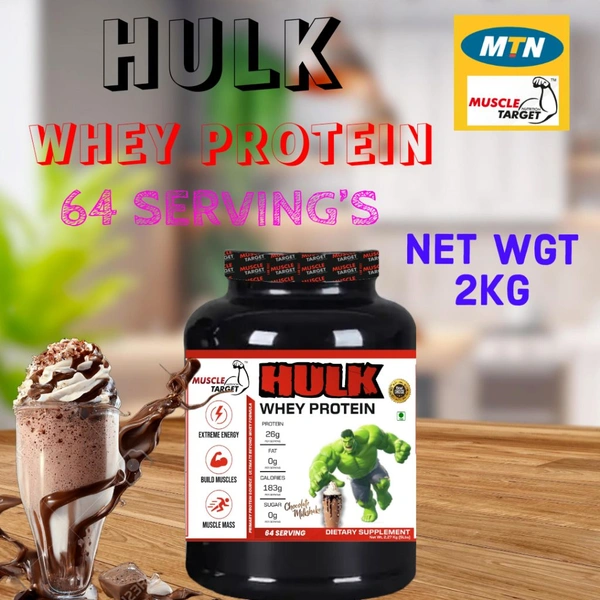 𝐌𝐔𝐒𝐂𝐋𝐄 𝐓𝐀𝐑𝐆𝐄𝐓 𝐍𝐔𝐓𝐑𝐈𝐓𝐈𝐎𝐍 (𝗠𝗧𝗡) 𝗛𝗨𝗟𝗞 𝗪𝗛𝗘𝗬  - HULK WHEY 2KG (4.4LBS), CHOCOLATE MILK SHAKE