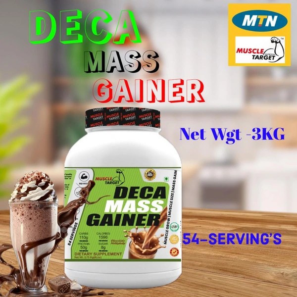 𝐌𝐔𝐒𝐂𝐋𝐄 𝐓𝐀𝐑𝐆𝐄𝐓 𝐍𝐔𝐓𝐑𝐈𝐓𝐈𝐎𝐍 (𝗠𝗧𝗡) 𝗗𝗘𝗖𝗔 𝗠𝗔𝗦𝗦 𝗚𝗔𝗜𝗡𝗘𝗥 - DECA MASS GAINER 2.75KG (6LBS), CHOCOLATE MILK SHAKE