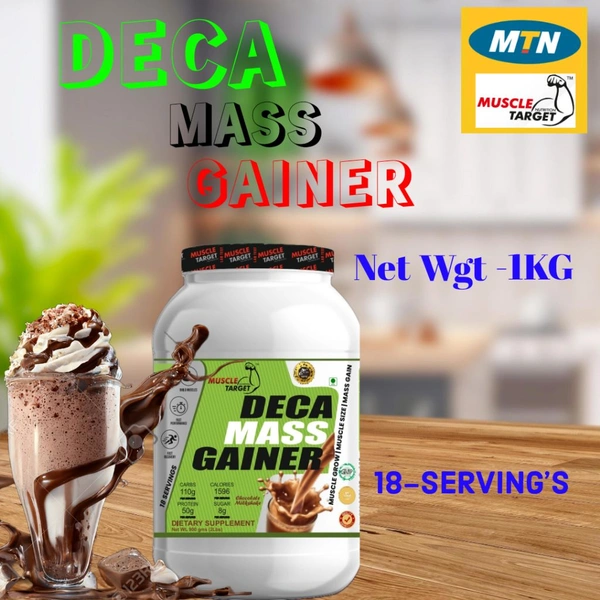 𝐌𝐔𝐒𝐂𝐋𝐄 𝐓𝐀𝐑𝐆𝐄𝐓 𝐍𝐔𝐓𝐑𝐈𝐓𝐈𝐎𝐍 (𝗠𝗧𝗡) 𝗗𝗘𝗖𝗔 𝗠𝗔𝗦𝗦 𝗚𝗔𝗜𝗡𝗘𝗥 - DECA MASS GAINER 900GM (2LBS), CHOCOLATE MILK SHAKE