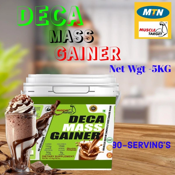 𝐌𝐔𝐒𝐂𝐋𝐄 𝐓𝐀𝐑𝐆𝐄𝐓 𝐍𝐔𝐓𝐑𝐈𝐓𝐈𝐎𝐍 (𝗠𝗧𝗡) 𝗗𝗘𝗖𝗔 𝗠𝗔𝗦𝗦 𝗚𝗔𝗜𝗡𝗘𝗥 - DECA MASS GAINER 4.5KG (10LBS), CHOCOLATE MILK SHAKE