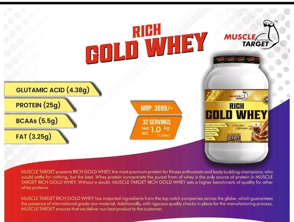 𝐌𝐔𝐒𝐂𝐋𝐄 𝐓𝐀𝐑𝐆𝐄𝐓 𝐍𝐔𝐓𝐑𝐈𝐓𝐈𝐎𝐍 (𝗠𝗧𝗡) 𝗥𝗜𝗖𝗛 𝗚𝗢𝗟𝗗 𝗪𝗛𝗘𝗬 - CHOCOLATE MILK SHAKE, RICH GOLD WHEY 1KG (2.2 LBS)