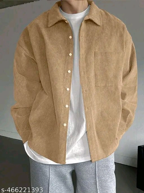 Maniac Men's Solid Regular Spread Collar Beige Shirts
 - beige, L