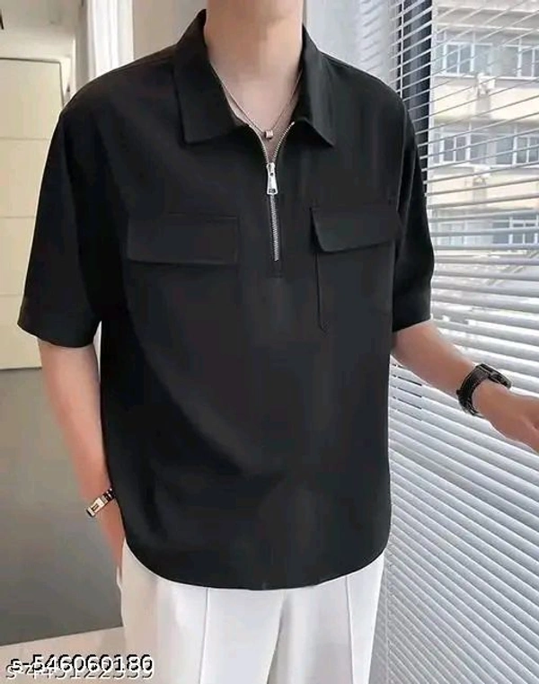 Trendy mens oversized collar tshirt with zipper - Black, XL