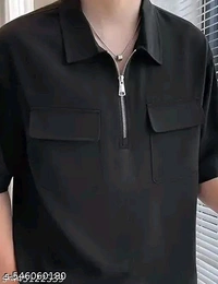 Trendy mens oversized collar tshirt with zipper - Black, XL