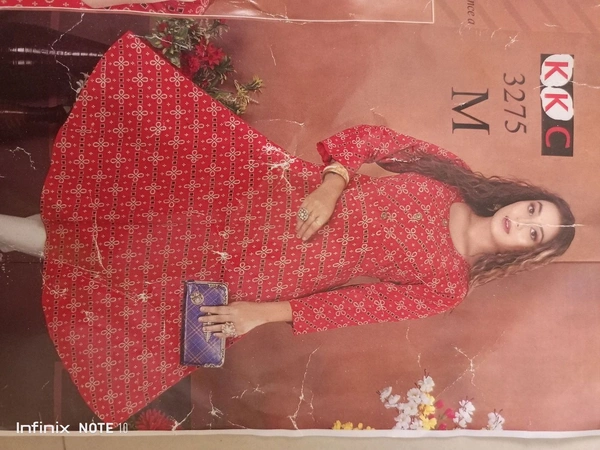 Cotton Printed Umbrella Kurti  - M