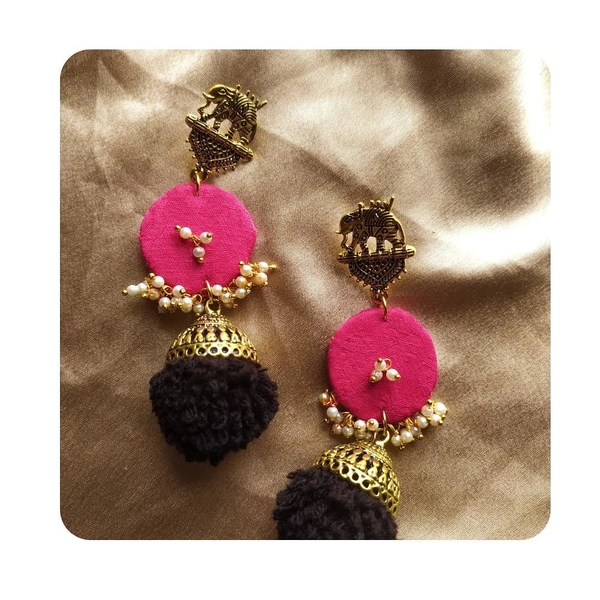 Black Pompom Pink Earrings