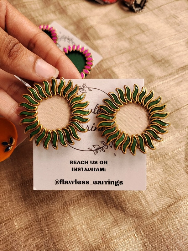 Cream Green Kundan Studs