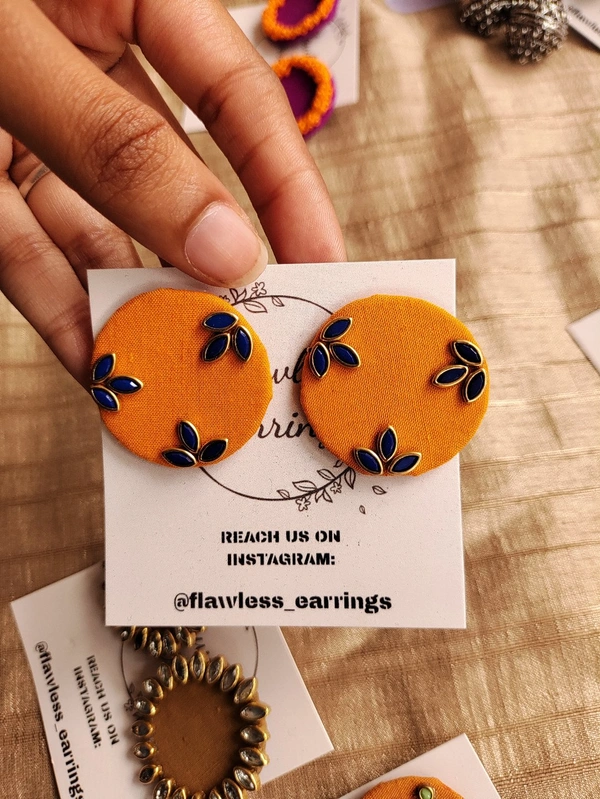 Yellow Blue Kundan Studs