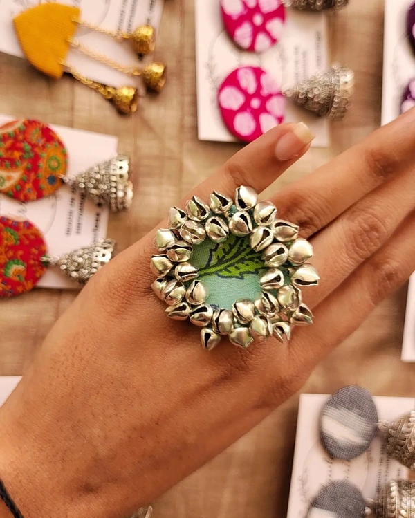 Light Blue Kalamkari Ring