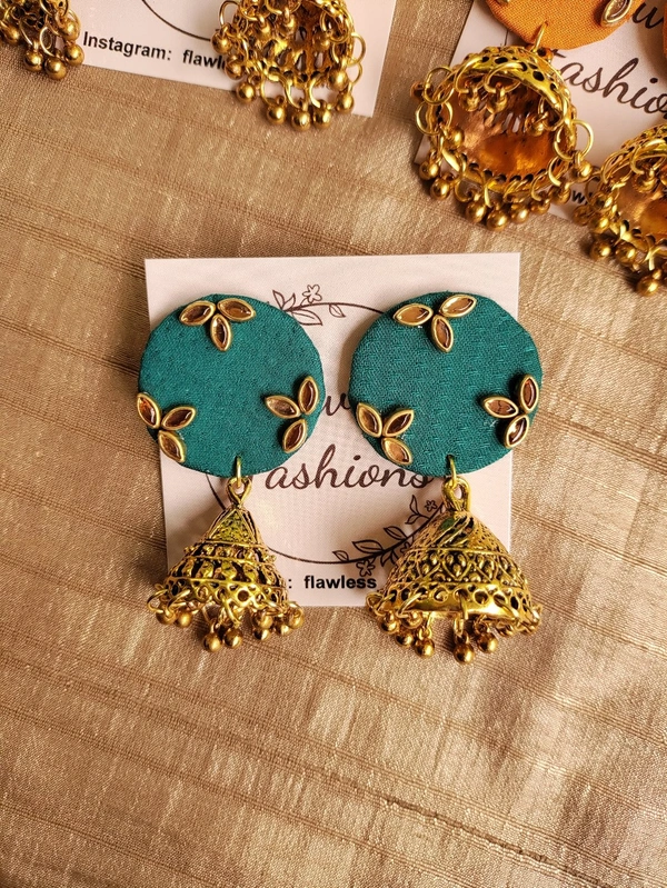 Kundan Jumkas - turquoise,