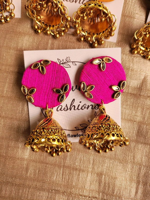 Kundan Jumkas - Pink