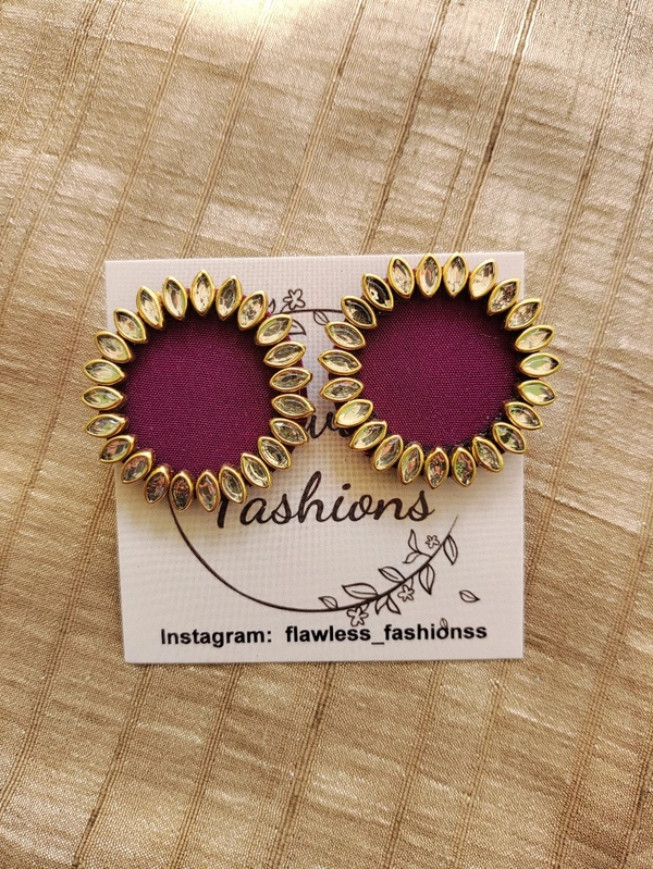Wine Kundan Studs - Plum