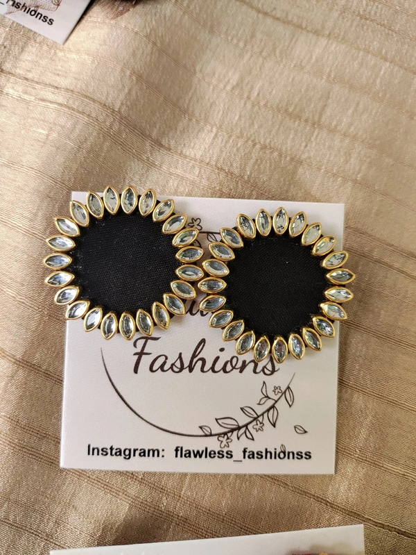 Wine Kundan Studs - Black
