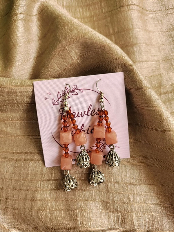 Square Bead Jumka - Peach