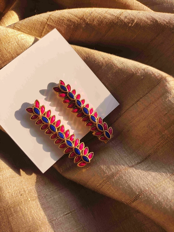 Pink Blue Kundan Alligator Clip 