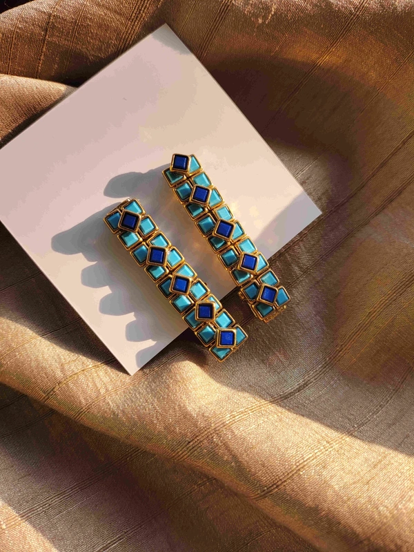 Blue Square Kundan Alligator Clip 
