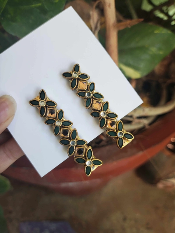 Dark Green Kundan Alligator Clips 