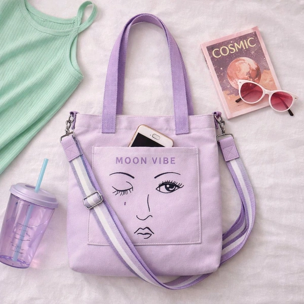 Moon Vibe Canvas Tote Bag