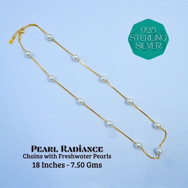 Fresh Water Pearls Chains- Plain Gold - 18 inches, 7.5