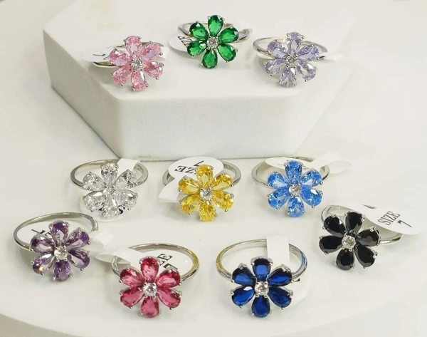 PREMIUM 925 Silver SWAROVSKI FLOWER RINGS - Free Size