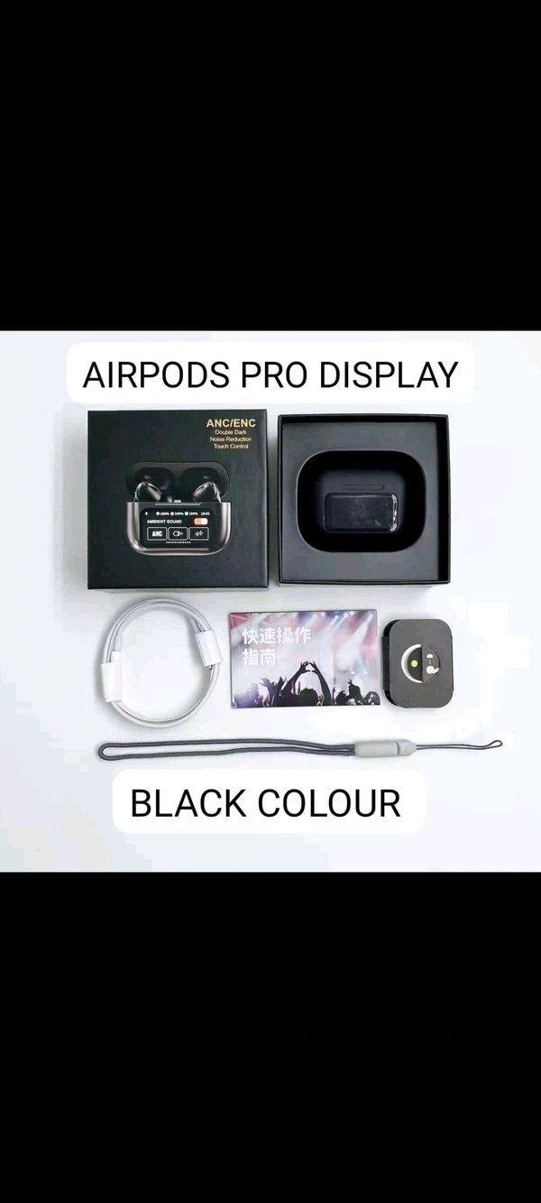 Airpods Pro 2 Display Top Quality ANC WORKING  - Free Size, Black