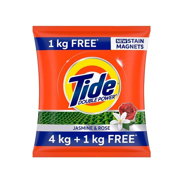 Tide Double Power Jasmine & Rose Detergent Powder  - 4 Kg + 1 Kg Free ( Offer )