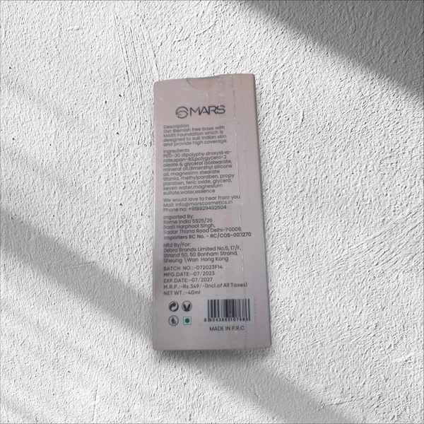 MARS high coverage liquid foundation 02 shade - Regular 40 Ml