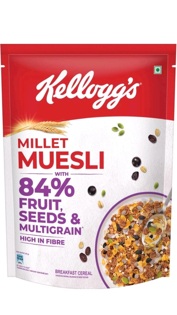 Kellogg's Millet Muesli 84% Fruit, Seed & Multigrain Pouch (500 g) •