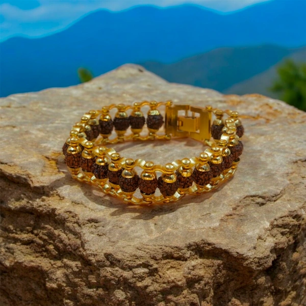 Gold Plated Modern Rudraksha Bracelet - Regular Size
