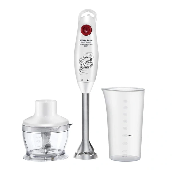 MAHARAJA WHITELINE TURBOMIX KING PLUS HAND BLENDER 250-WATT, DURAFORCE ADVANCE BLADE TECHNOLOGY, 800 ML MULTI PURPOSE JAR, 500 ML CHOPPER