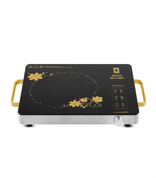 SWISS MILITARY Emporia Black and Silver Infrared Induction Cooktop with Variable Temperature Control, 2200 Watts