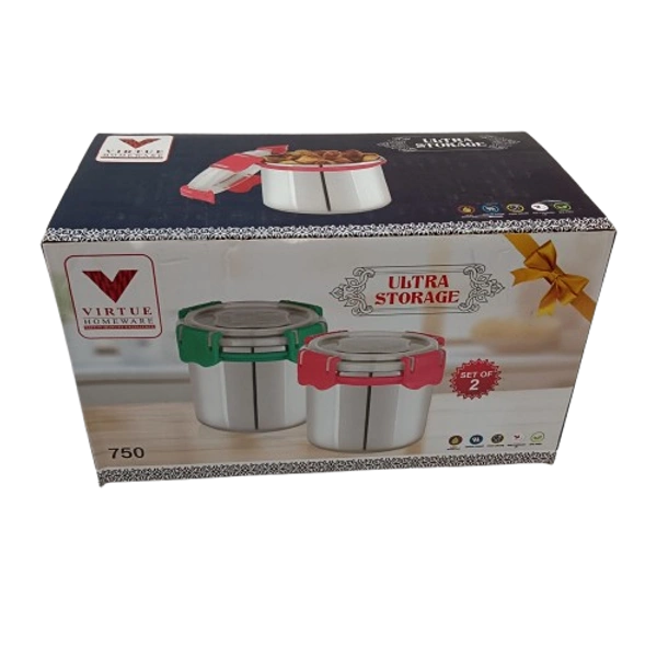 VIRTUE ULTRA STORAGE SET OF 2 STAINLESS STEEL CONTAINERS 750 ML - Gray, 20, 12, 10