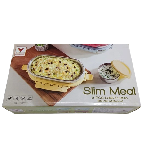 VIRTUE SLIM MEAL SET OF 2PC STAINLESS STEEL LUNCH BOX (630+150)ML