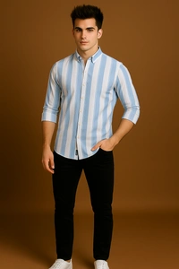American Owl AMERICAN OWL Casual Shirts  Full Sleeves Stripes CAO006 - M