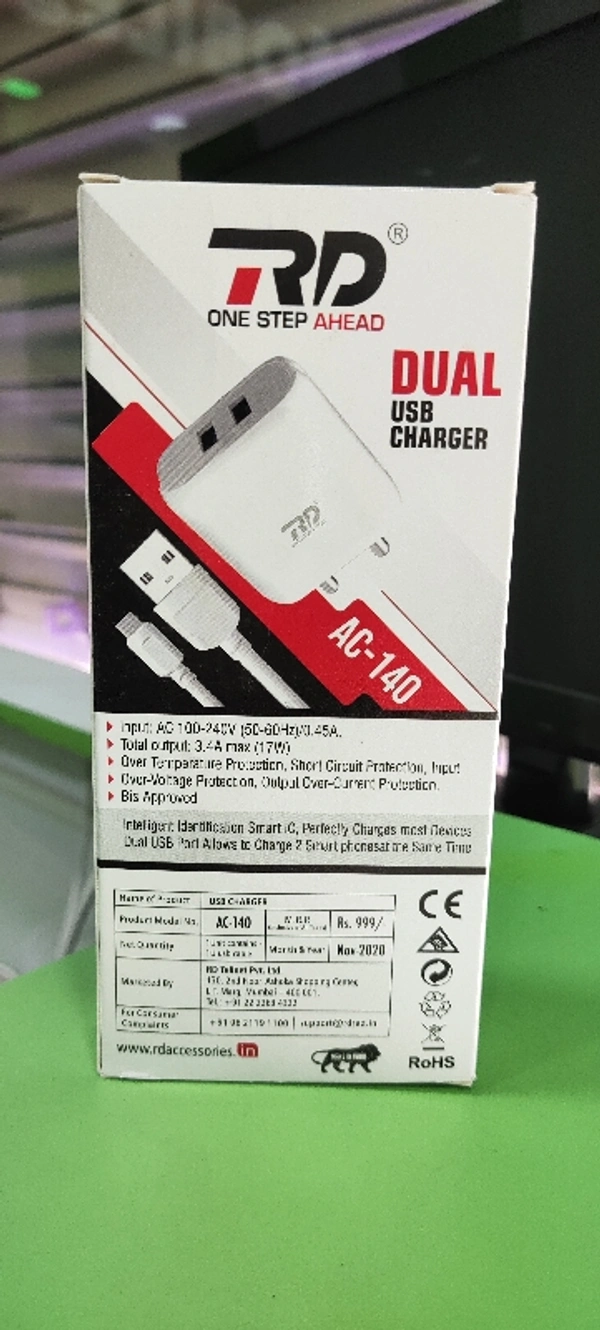 RD Dual USB Charger C Type 3.4A Ac-140