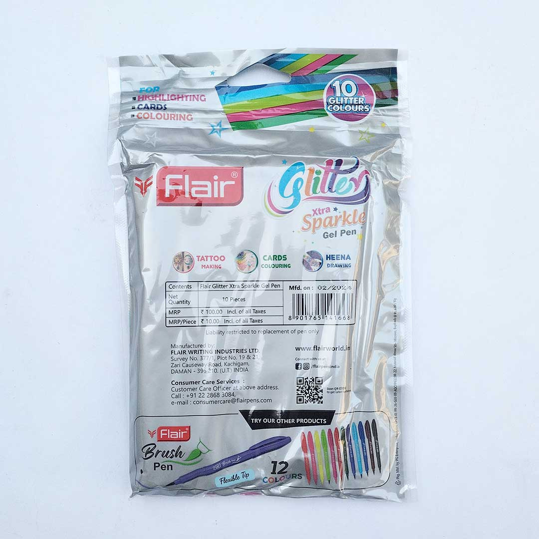 Flair Xtra Sparkle Glitter Gel Stifte – 10 Farben, Glitzernde Gelstifte Für Kreative Kunstprojekte