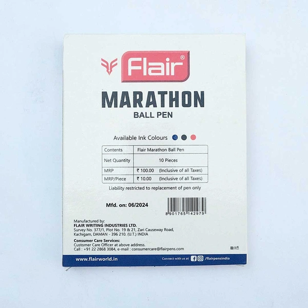 Flair Marathon Ball Pen Black 10 Set