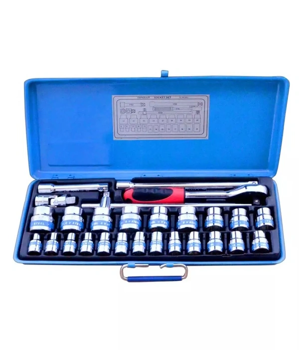 Socket Set 6-Point  1/2 Inch Drive 8-32 Mm With Reversible Ratchet And Standard Accessories (Make: Kingtony)