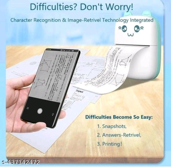 Portable Mini Thermal Printer - Wireless, Inkless Bluetooth Printer - - White, 11cm×8.1cm×3.8cm