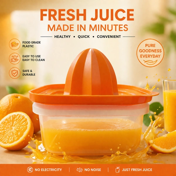 Apex Manual Orange Juicer with Container – Food Grade Plastic Citrus Juicer, Hand Press Juicer for Fresh Juice, Easy to Use & Clean, No Electricity Required