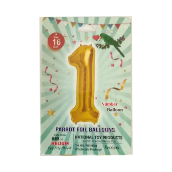 16 Inch Parrot Birthday Party Foil Balloon Number - 1 (Fills With Air or Helium)