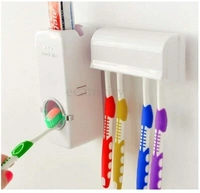 Automatic Plastic Toothpaste Dispenser with 5 Toothbrush Holder plain