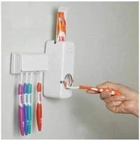 Automatic Plastic Toothpaste Dispenser with 5 Toothbrush Holder plain