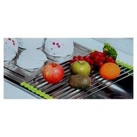 12 Pipe - Stainless Steel Sink Folding Rack Fruit Vegetable Drying Drain Rack Dish Drying Rack, Stainless Steel Roll-Up Over Sink Rack Kitchen Foldable Drying Drainer - 24cm X 40cm - Random Color - LAX46R9S1