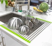 12 Pipe - Stainless Steel Sink Folding Rack Fruit Vegetable Drying Drain Rack Dish Drying Rack, Stainless Steel Roll-Up Over Sink Rack Kitchen Foldable Drying Drainer - 24cm X 40cm - Random Color - LAX46R9S1