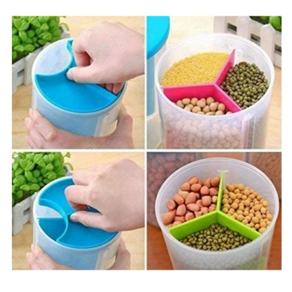 3 Section Container Food Grain Storage Masala Cereal Dispenser Jar/containers for Kitchen - LAX34R9S1