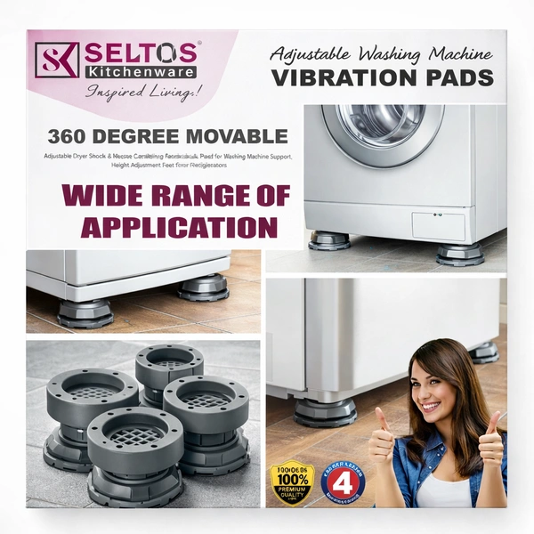 SELTOS Adjustable Washing Machine Vibration Pads (Set of 4) | Anti-Vibration & Noise Reduction Feet | 360° Movable Height Adjustable Stand for Washing Machine, Refrigerator & Furniture