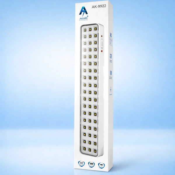 AKARI AK-9922 Rechargeable LED Emergency Light | 60 LED Super Bright Tube Light | Portable Inverter Light for Home, Office & Power Cuts